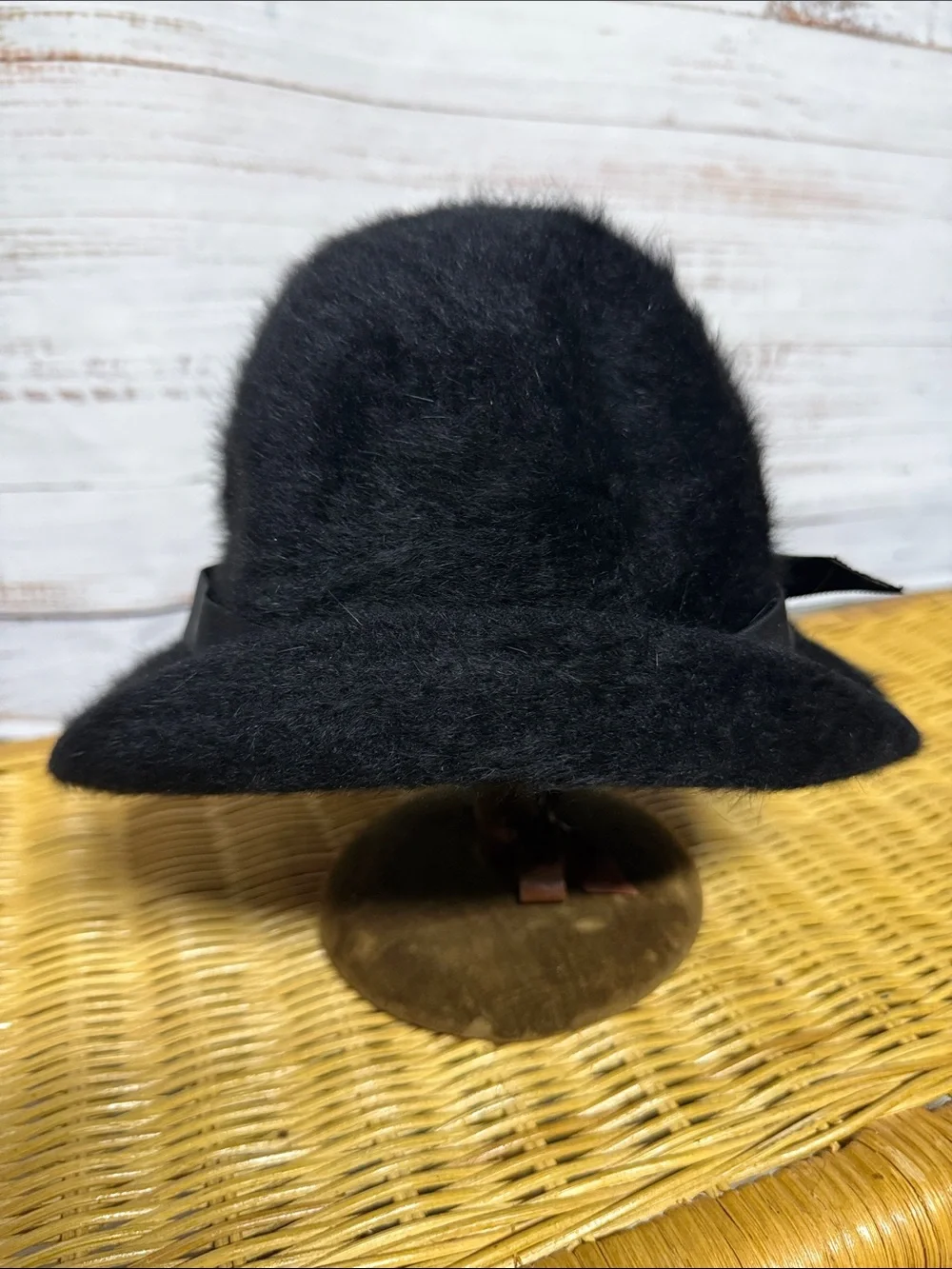 Kangol Vintage Black Fuzzy Angora Fur Bucket Hat